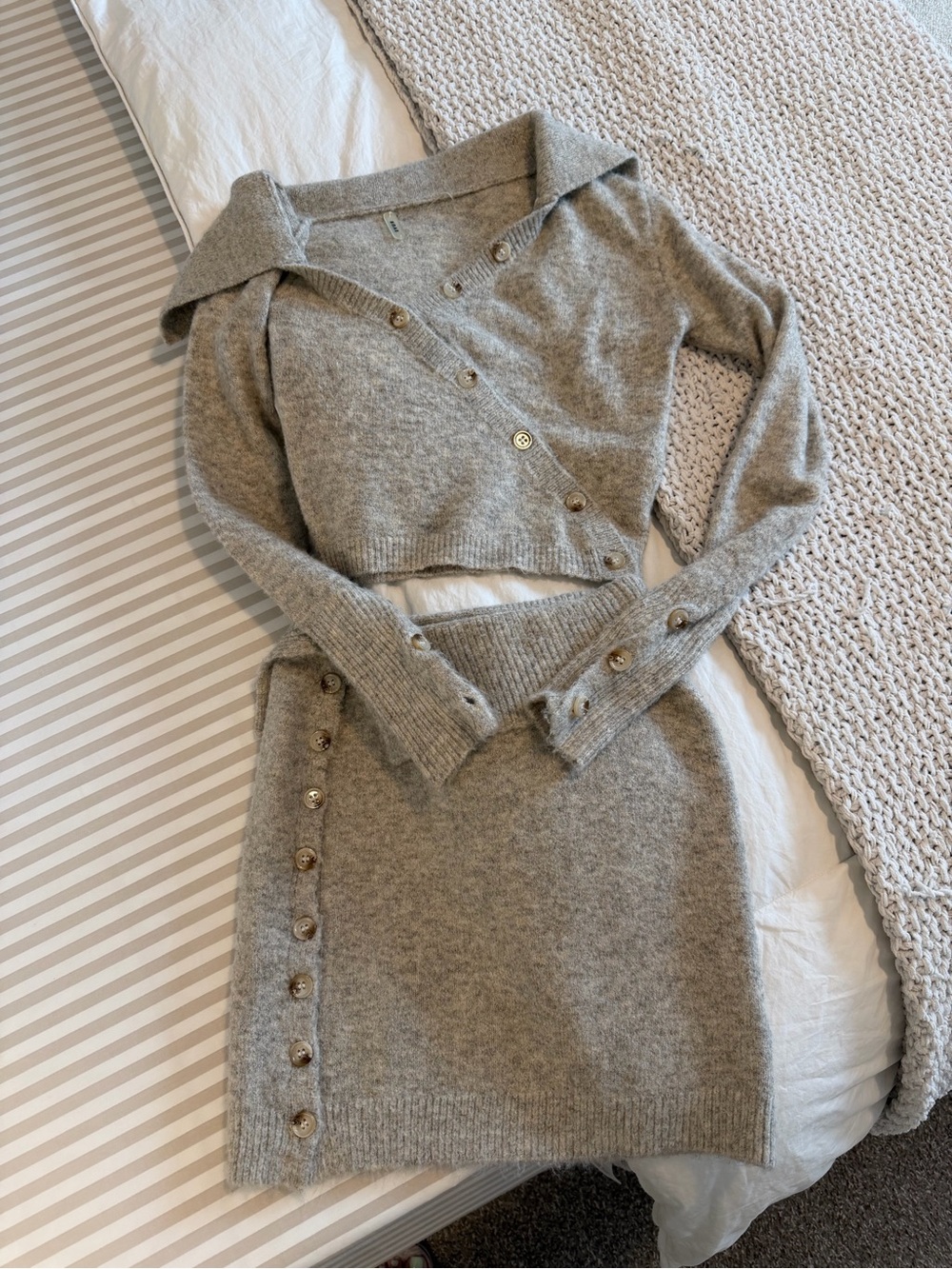 Grey Knit Button-Accent Two-Piece Set